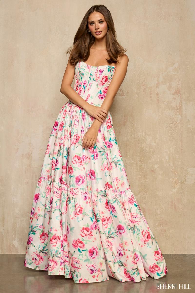 Sherri Hill Strapless A-Line Floral Prom Dress 57948