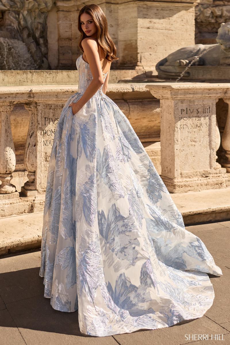 Sherri Hill Corset Brocade Prom Dress 57968 Blue / 14 Sherri Hill Corset Brocade Prom Dress 57968 Blue / 14