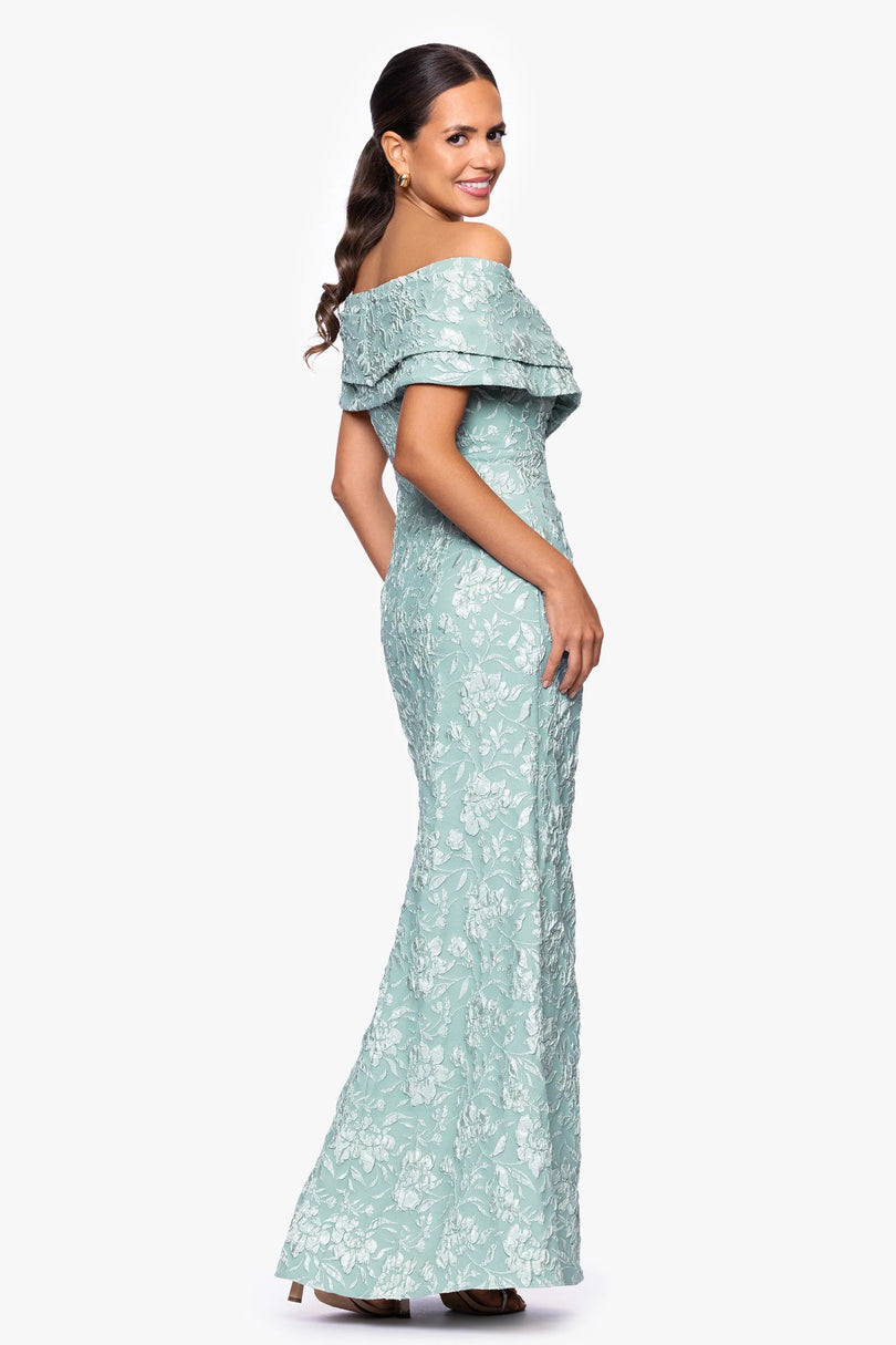 Betsy & Adam Women's Long Off-The-Shoulder Dress - Sage