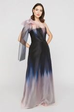 Kay Unger One Shoulder Organza Evening Dress 55115157