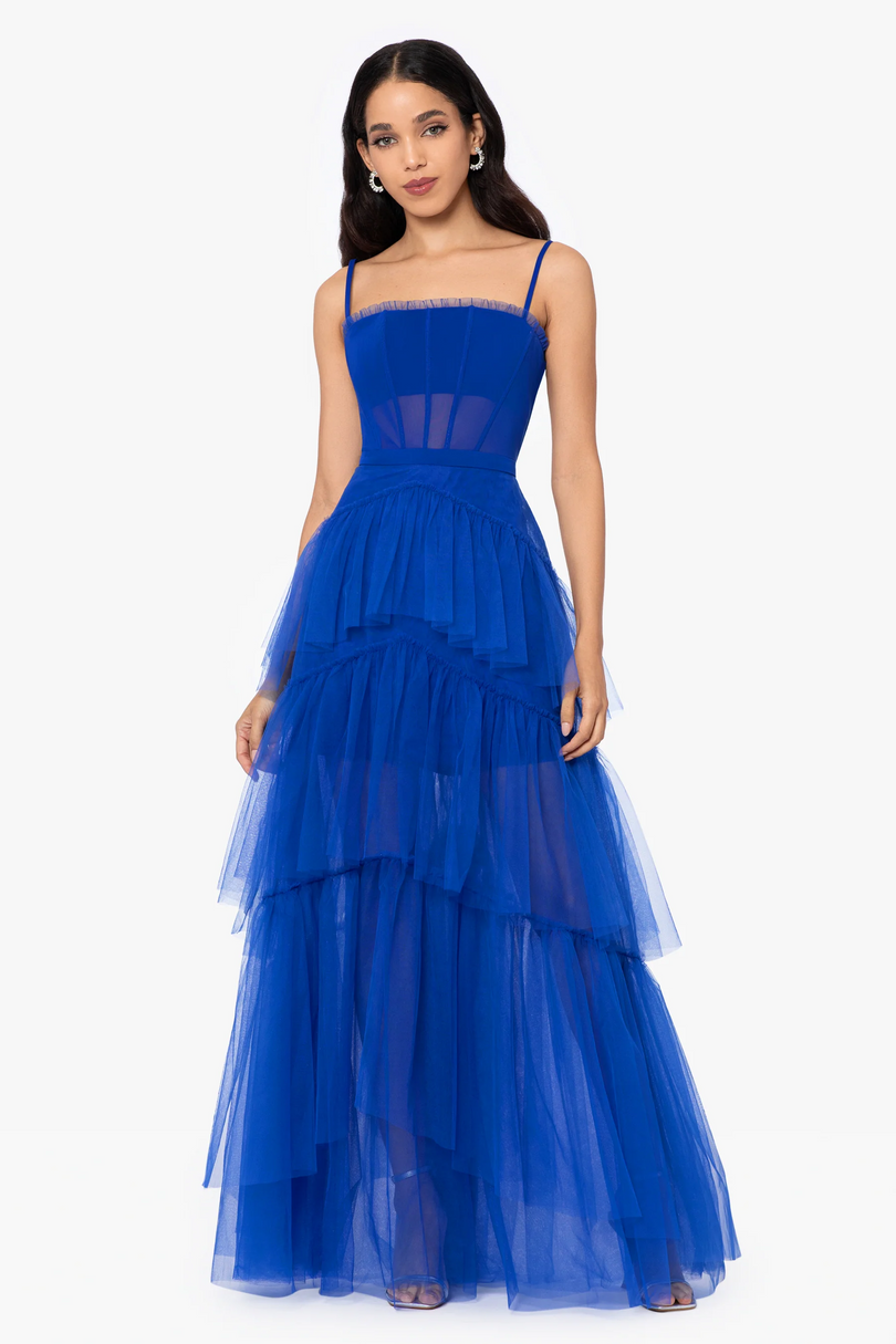 Betsy & Adam Ruffle Prom Dress A24201 Betsy & Adam Ruffle Prom Dress A24201