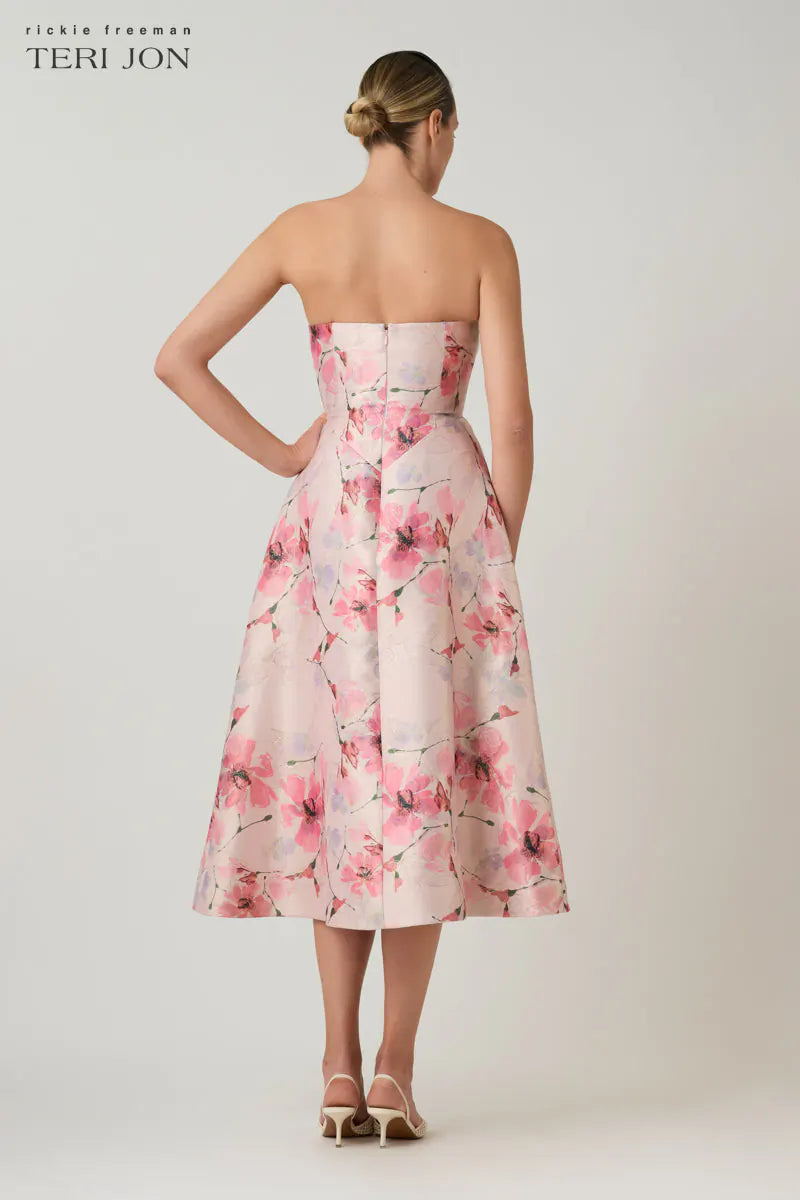 Teri Jon Strapless Tea Length Dress 269201