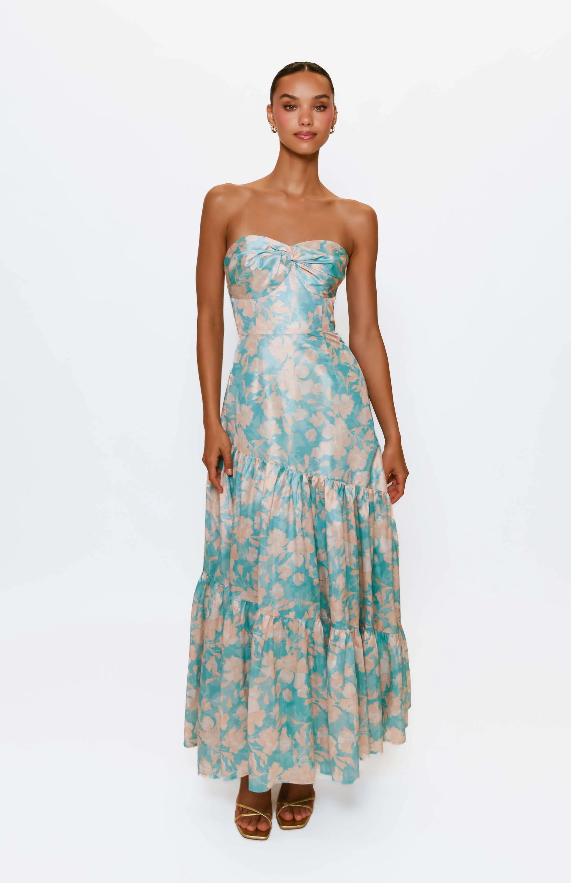 hutch strapless multi tiered floral tulle maxi dress Anthropologie Hutch Nalina Strapless Floral Tiered Tulle Maxi Dress Size 16 $394