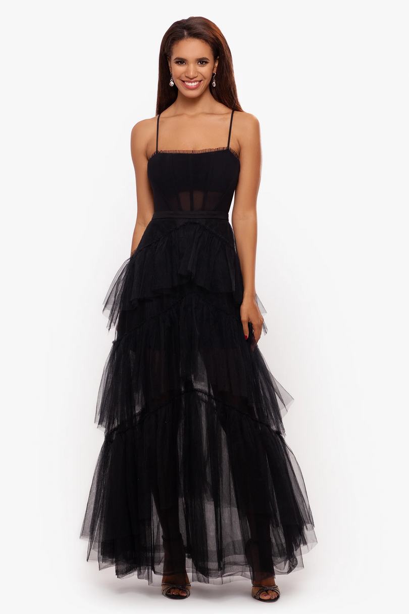 Betsy & Adam Ruffle Prom Dress A24201 Betsy & Adam Ruffle Prom Dress A24201