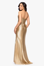 Betsy & Adam Fitted Satin Corset Long Dress A27720