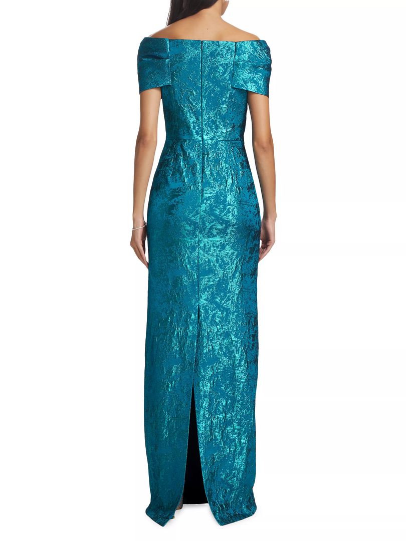 teri jon emerald green dress Rickie Freeman for Teri Jon Off-Shoulder Floral Jacquard Gown