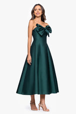 Betsy and Adam "Coulette" Satin Bow Strapless Midi Dress A27511