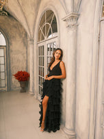 Betsy & Adam "Eleni" Chiffon Tiered Skirt Dress A26956