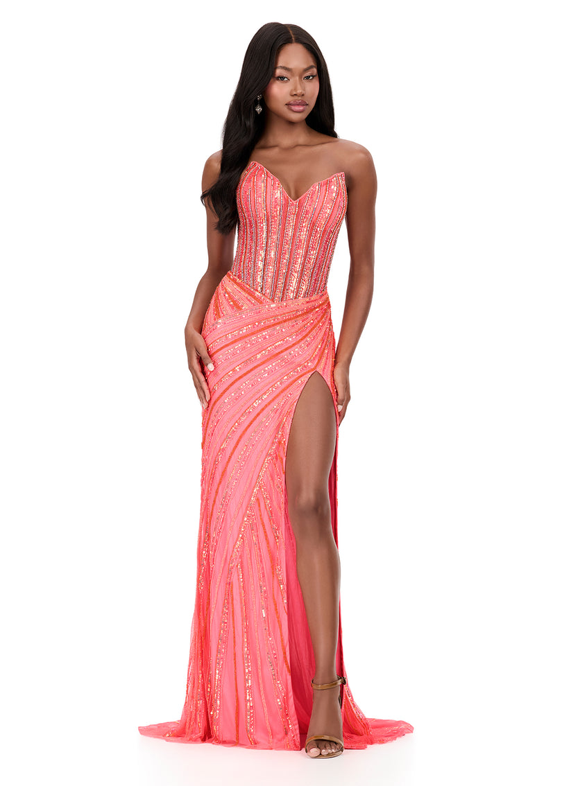 ASHLEYlauren Drop Waist Strapless Sequin Prom Dress 12150