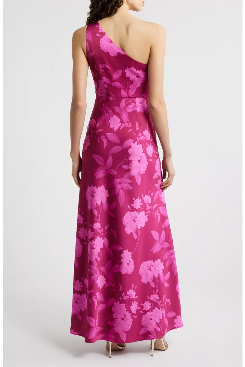 Sachin & Babi "Delphine" One Shoulder Floral Gown