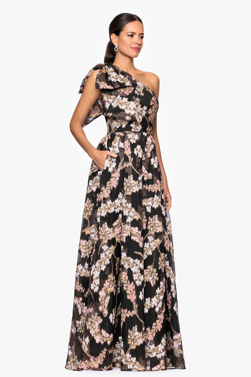 betsy adams dresses Betsy & Adam Women's Long Halter Crepe Tiered Ruffle Gown, Navy, 2P at Amazon Women's Clothing store