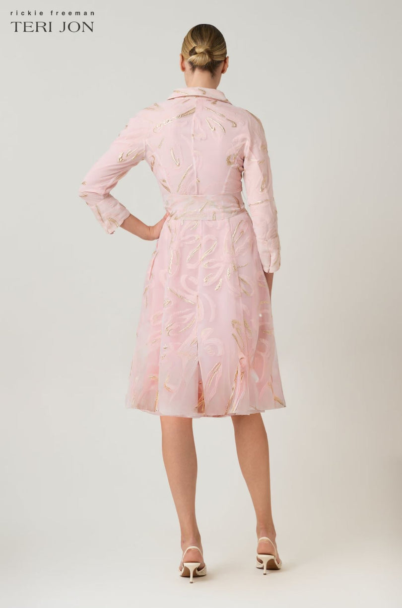 Teri Jon Metallic Organza Jacquard Shirt Dress 266263
