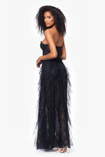 Betsy & Adam "Angelina" Strapless Mesh Ruffle Dress A26845