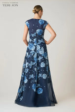 Teri Jon Floral Print Organza Long Evening Dress 266071