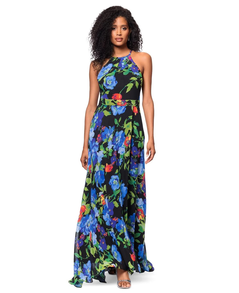 Betsy and Adam Floral Halter Neck Dress A27137 Betsy and Adam Floral Halter Neck Dress A27137