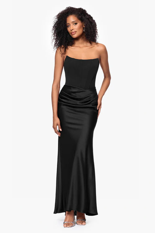 Betsy & Adam "Debra" Strapless Satin Gown A26846