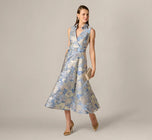 Aidan Mattox Floral Jacquard Collared Midi Dress MD1E209963