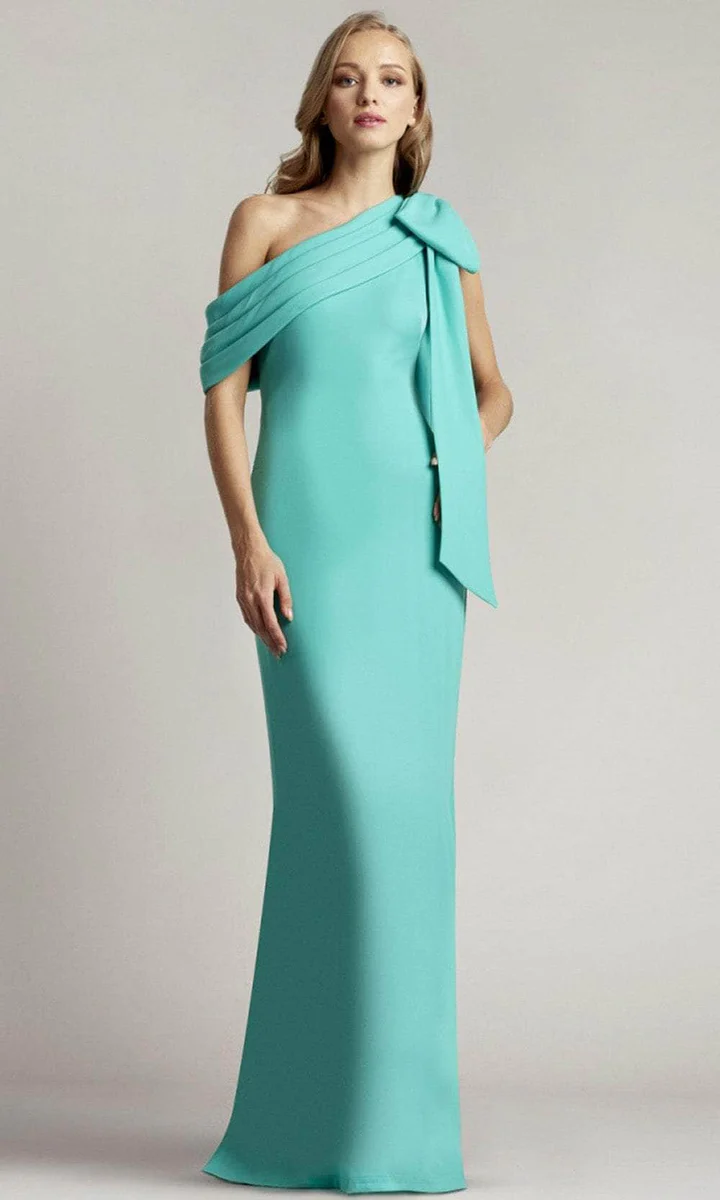 Tadashi Shoji Cassia Bow-Shoulder Crepe Evening Gown ALG1837 Tadashi Shoji Cassia Bow-Shoulder Crepe Evening Gown ALG1837