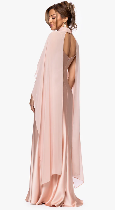 Xscape Evenings Satin Long Dress with Removable Shawl 7521X