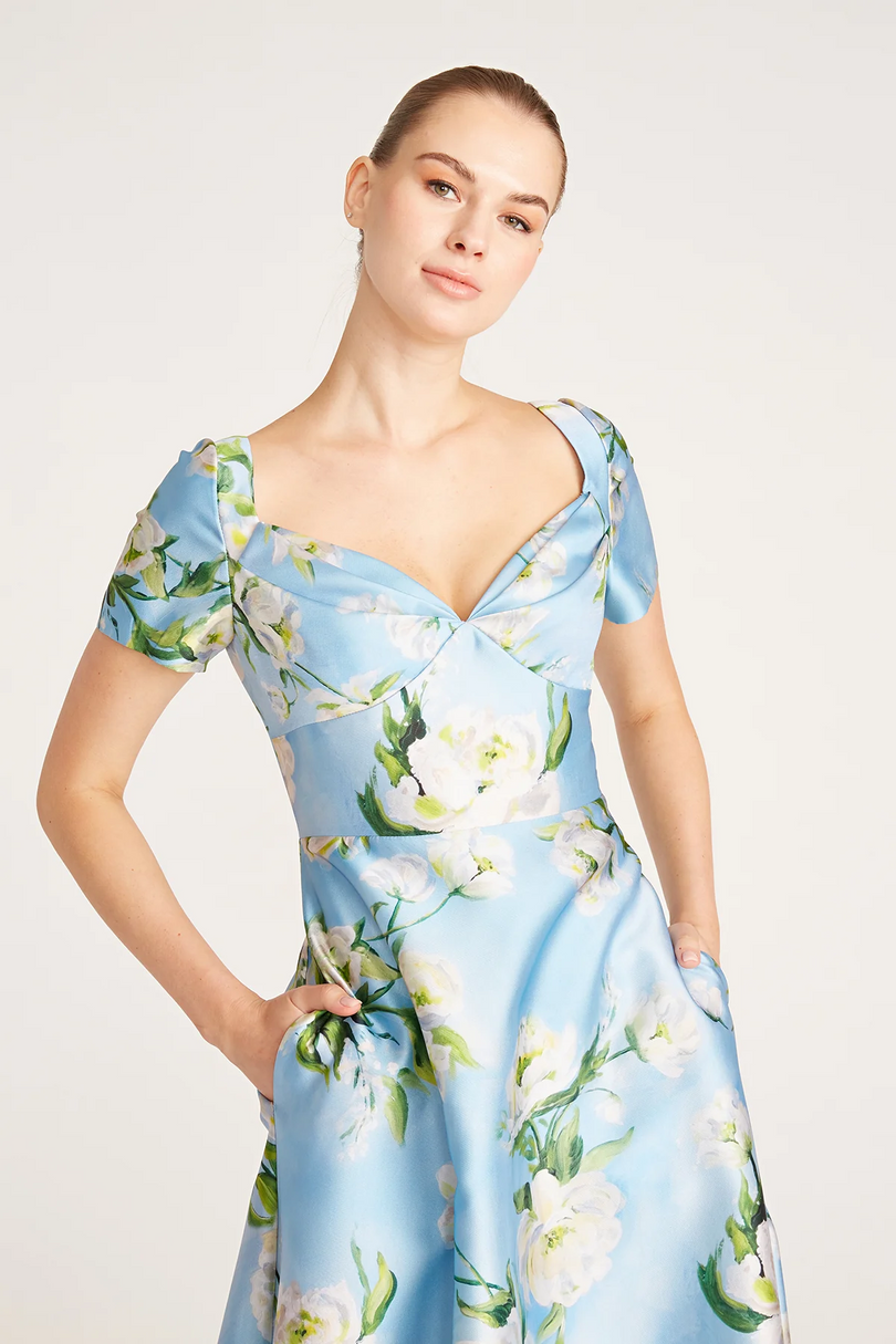 Theia Tea Length Floral "Anisa" Dress 8819403