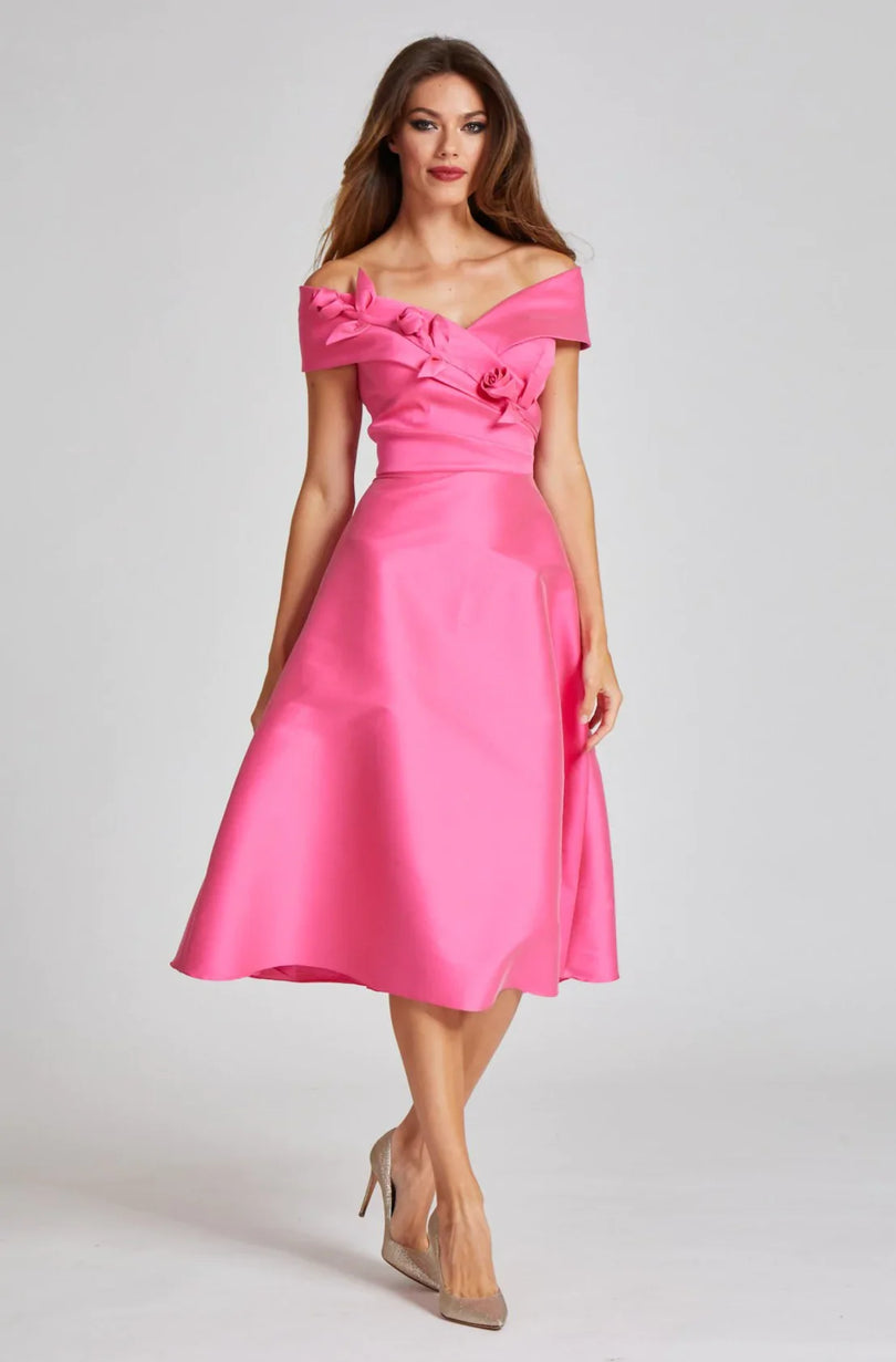 Teri Jon Stretch Gazar 3D Flower Trim Cocktail Dress 239224