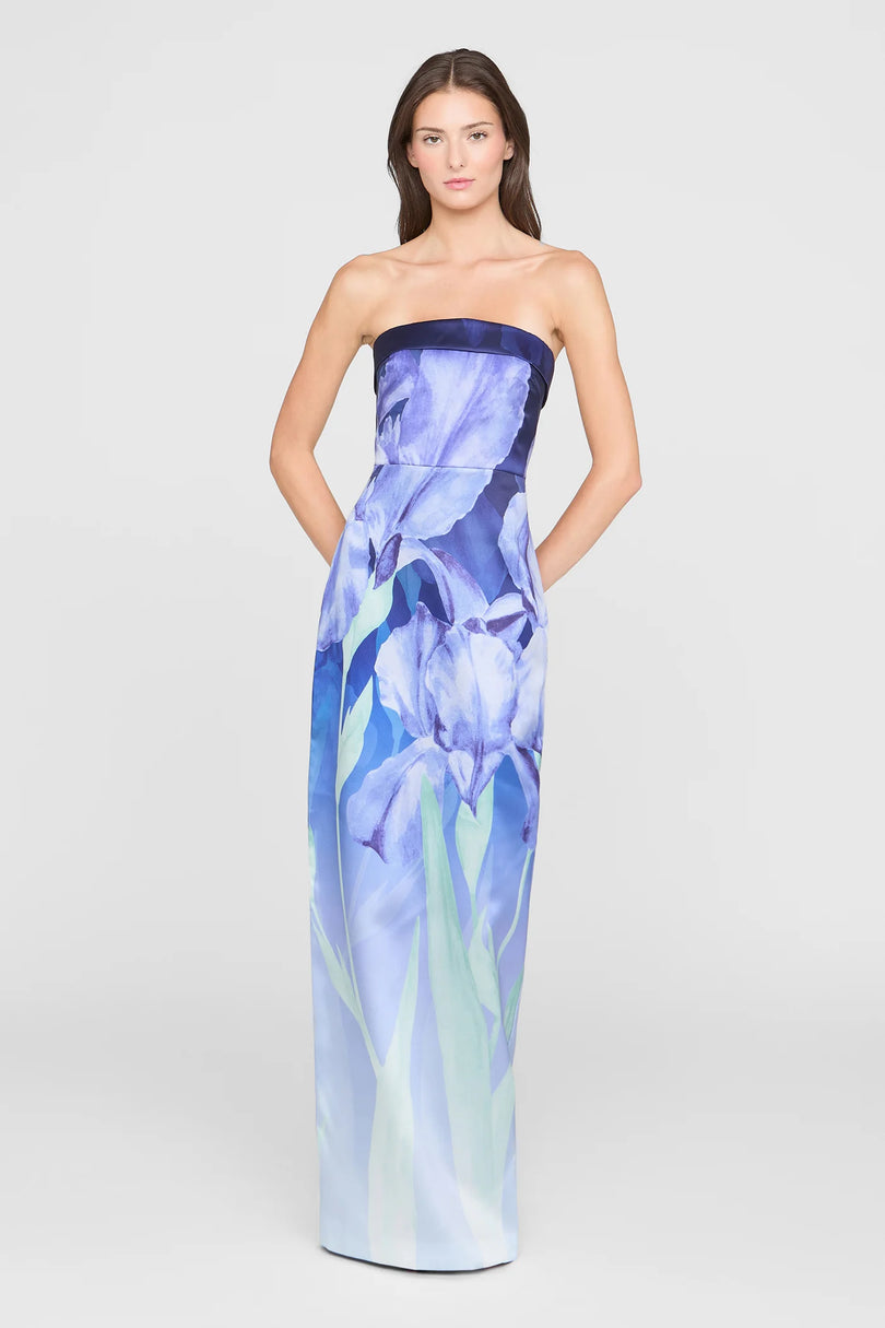 Theia Cyrilla Floral Strapless Column Gown - Moonlight Bloom