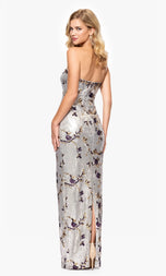Betsy and Adam Strapless Fitted Sequin Floral Dress A26994