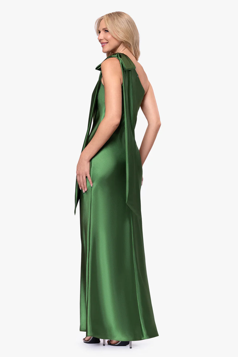 betsy and adam formal dress Dove Satin One Shoulder Bow Dress