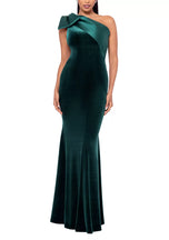 Betsy and Adam "Elena" Velvet One Shoulder Bow Dress A26732