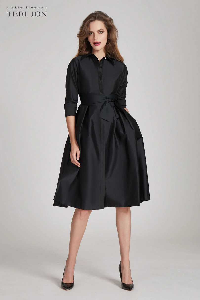 Teri Jon 3/4 Sleeve Belted Taffeta Shirtdress 69224 Teri Jon 3/4 Sleeve Belted Taffeta Shirtdress 69224
