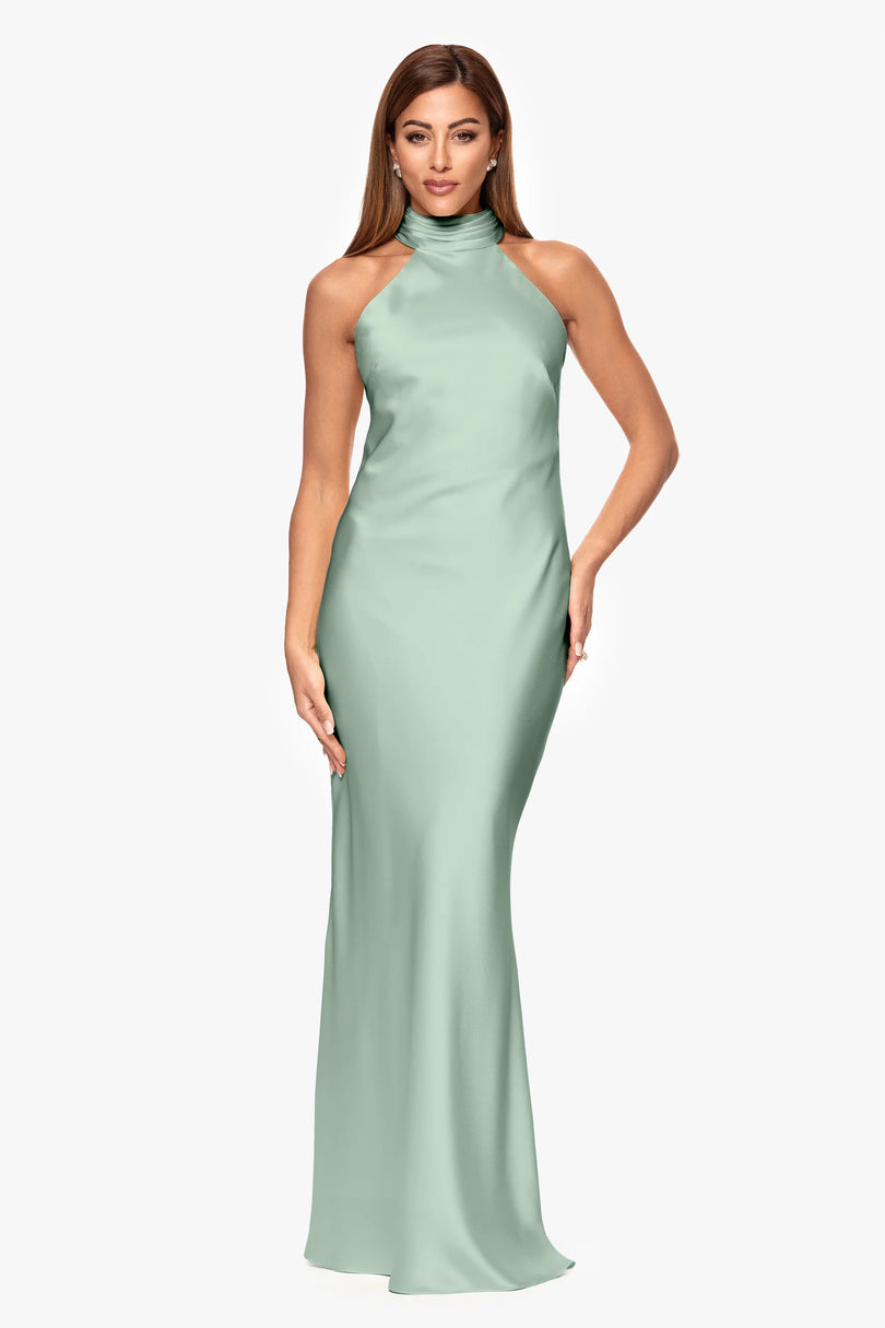 Xscape Evenings "Ruth" Satin High Tie Neck Dress 6765X Xscape Evenings "Ruth" Satin High Tie Neck Dress 6765X
