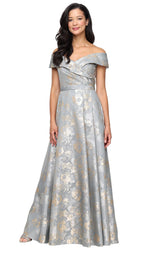Alex Evening Off the Shoulder Jacquard Evening Dress 8181249