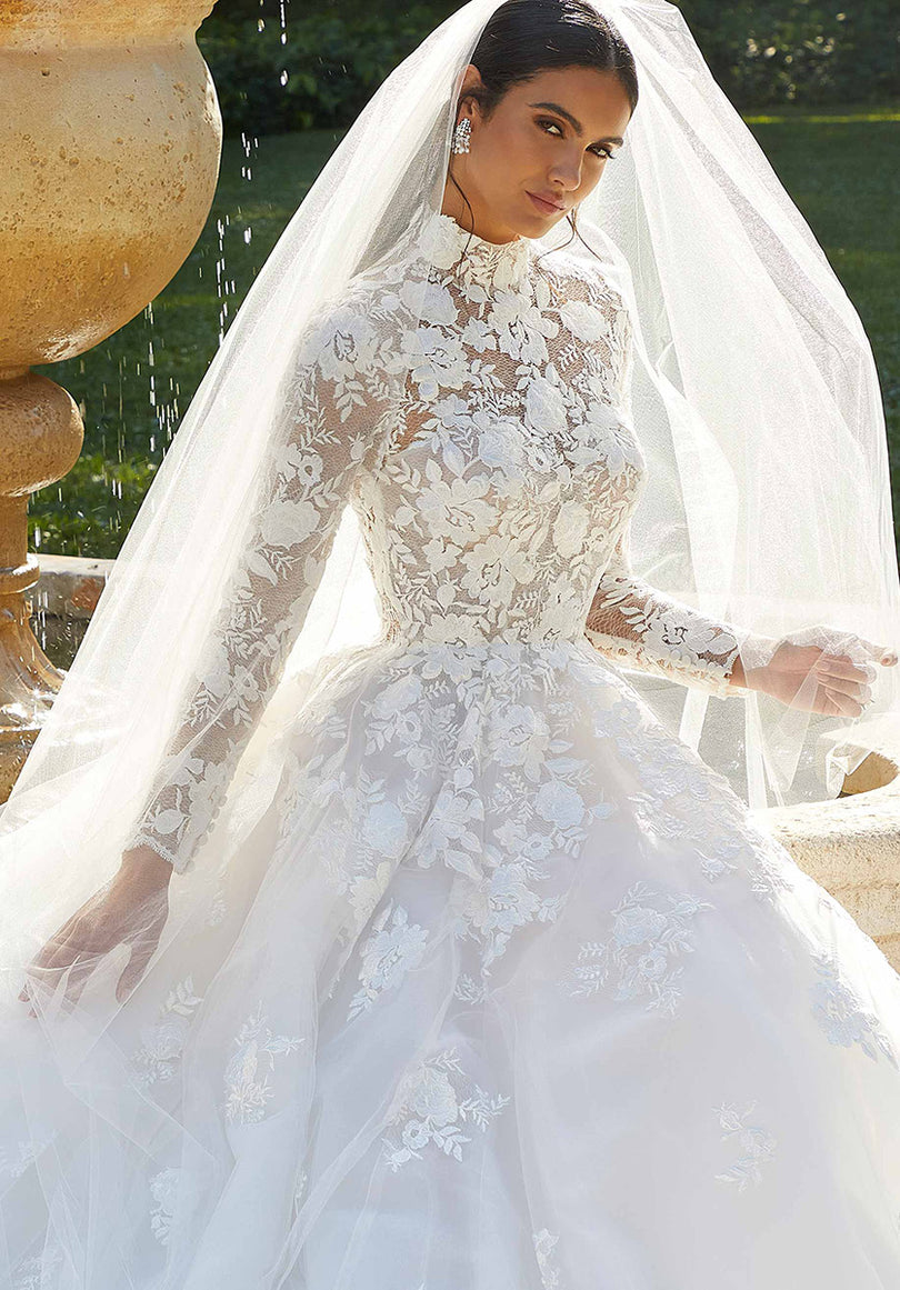 wedding dress designer madeline gardner MGNY Madeline Gardner New York 2702 Long Simple Lace Wedding Dress