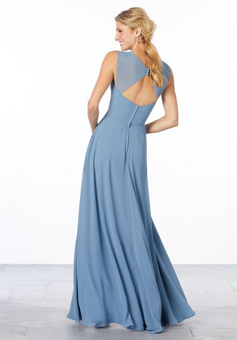 morilee slate blue bridesmaid dress Morilee Bridesmaid 31232 Chiffon V-neck Cape Sleeves Dress