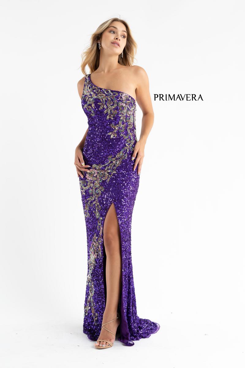 Primavera One Shoulder Beaded Prom Dress 3763