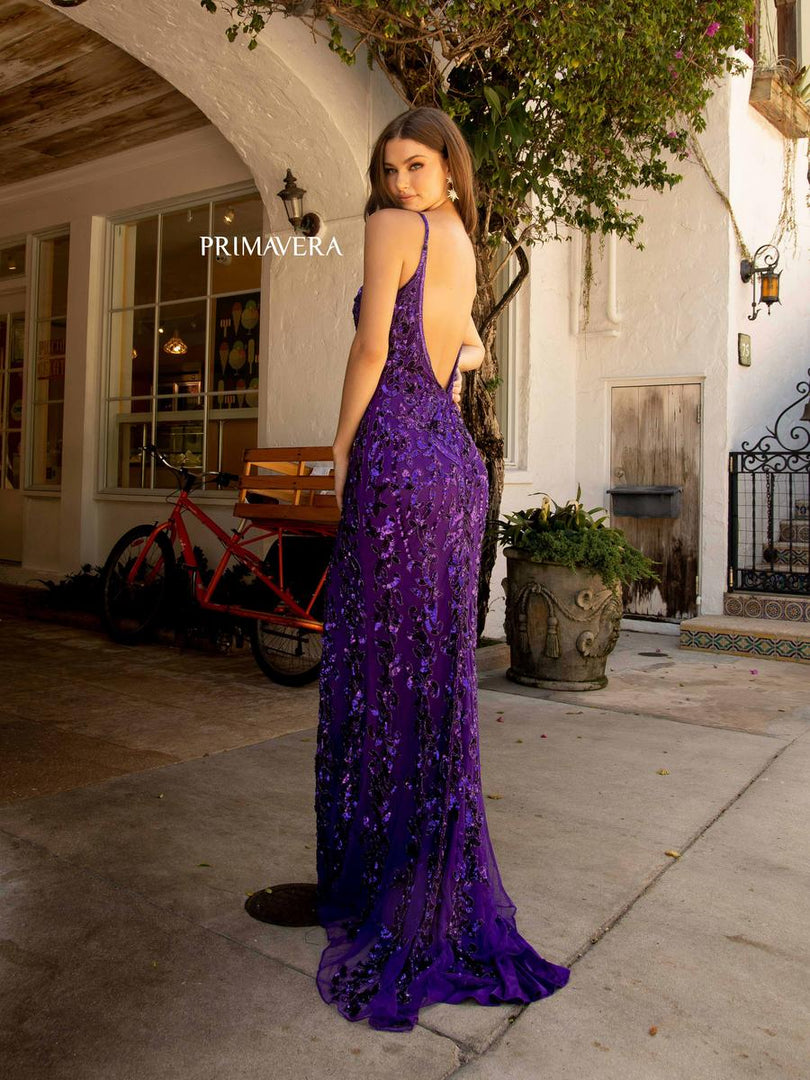 purple couture dress One Shoulder Purple Blue Lace Split Prom Dresses Evening Dresses US2 / Custom Color