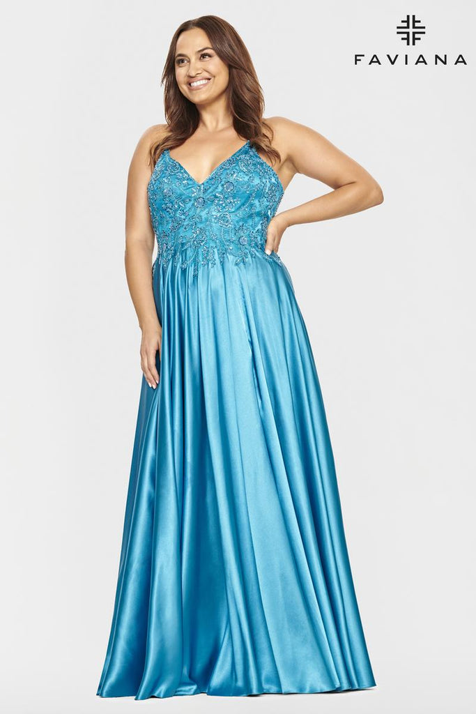 Faviana Long A-Line Lace Plus Size Prom Dress 9533