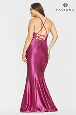 Faviana Long V-Neck Satin Plus Size Prom Dress 9535
