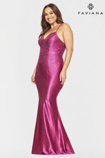 Faviana Long V-Neck Satin Plus Size Prom Dress 9535