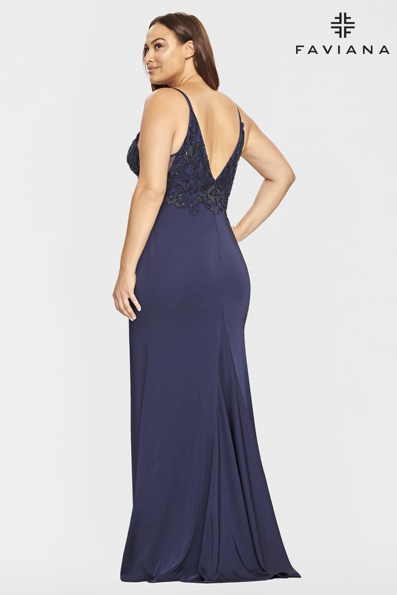 Faviana Long V-Neck Plus Size Prom Dress 9536
