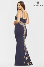 Faviana Long Jersey V-Neck Prom Dress 9540