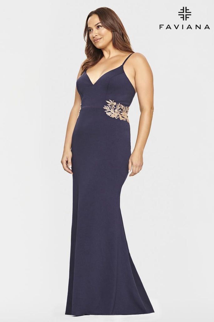 Faviana Long Jersey V-Neck Prom Dress 9540