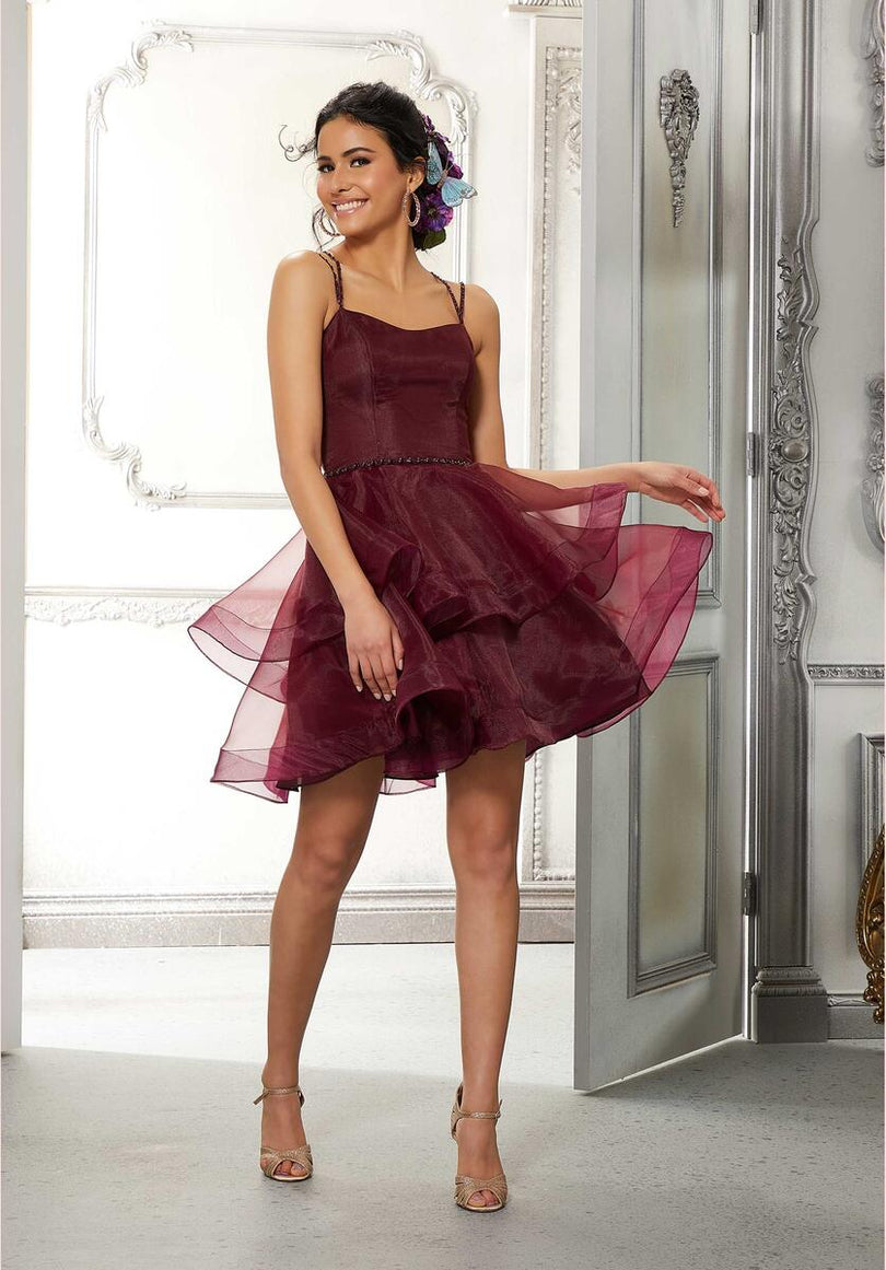 damas dresses burgundy La Femme Open-Back Cowl-Neck Prom Dress
