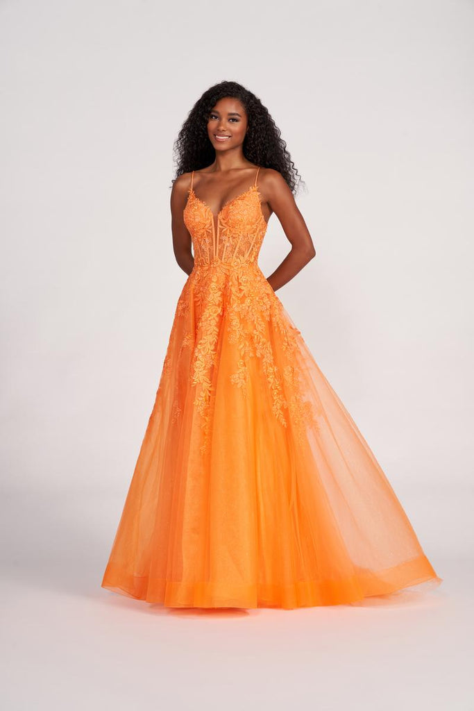 Whimsical Dark Green and Orange Sequin Feather Prom Dress - Lunss