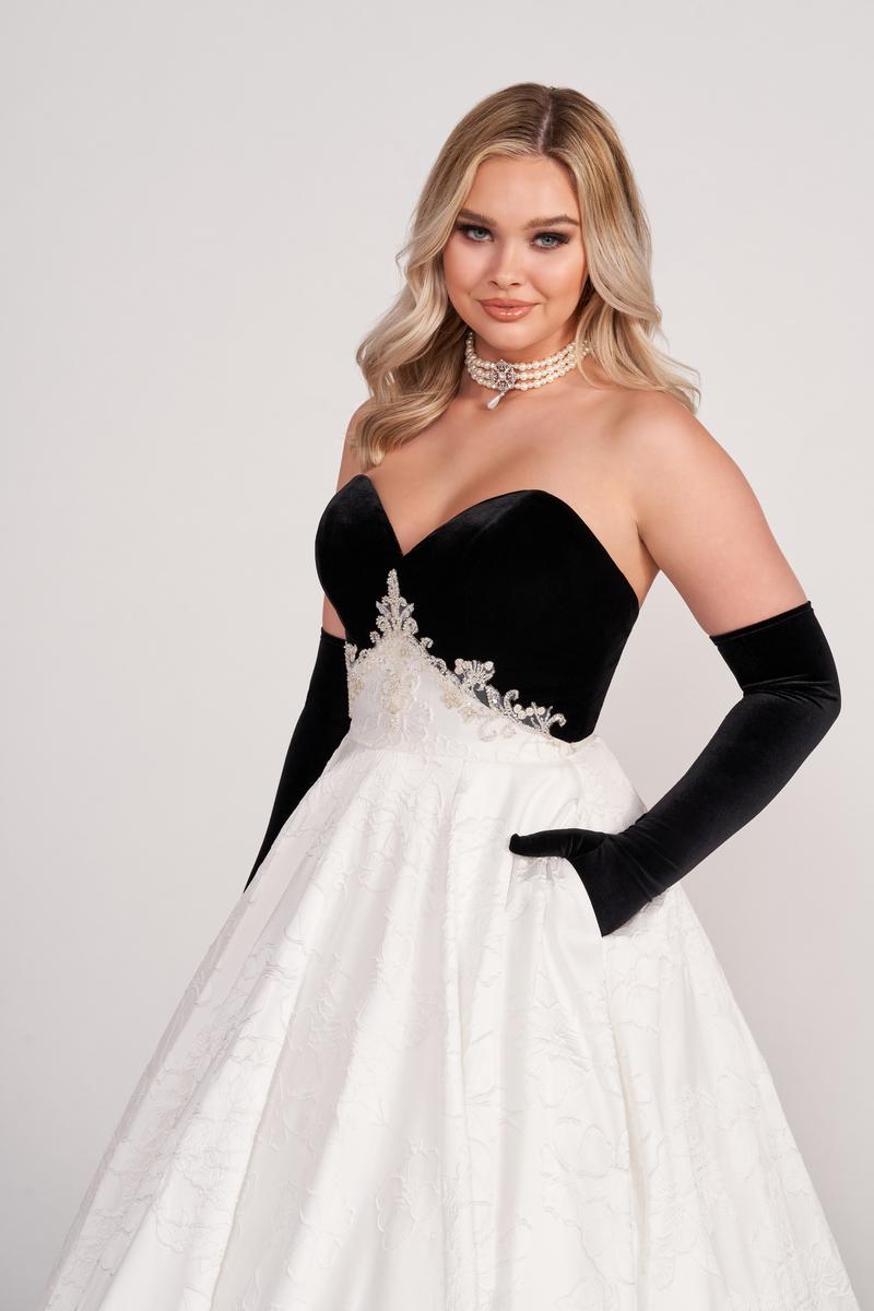 One Shoulder Black & White Lace Ruffled Mermaid Prom Gown - Lunss
