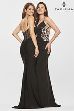 Faviana Long V-Neck Open Back Prom Dress S10859