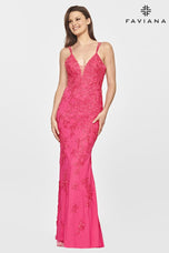 Faviana Long Lace V-Neck Prom Dress S10813