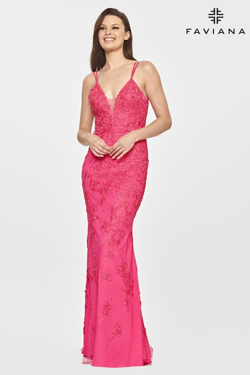 Faviana Long Lace V-Neck Prom Dress S10813