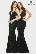 Faviana Long Velvet Sequin Cut Out Prom Dress S10818