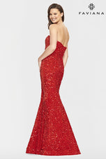Faviana Long Strapless Velvet Sequin Prom Dress S10819